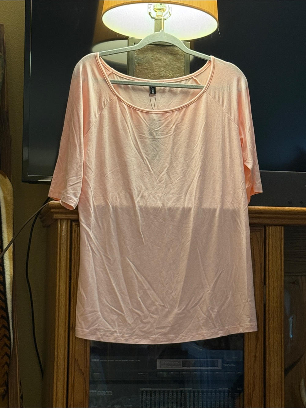 Allegra K Light Pink 3/4 Sleeve Scoop Neck Tee